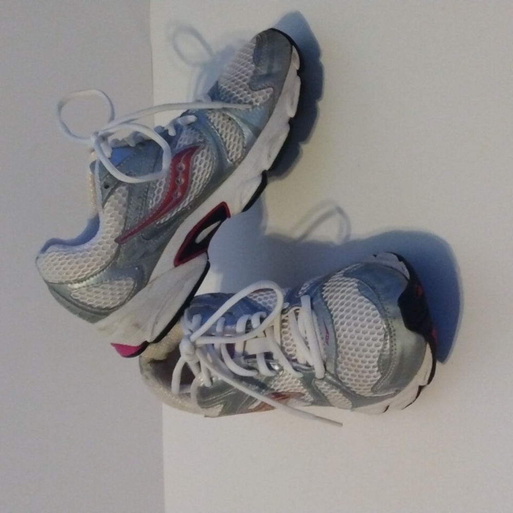 Saucony White and Silver Athletic Shoes with Cushioned Sole and Breathable Upper